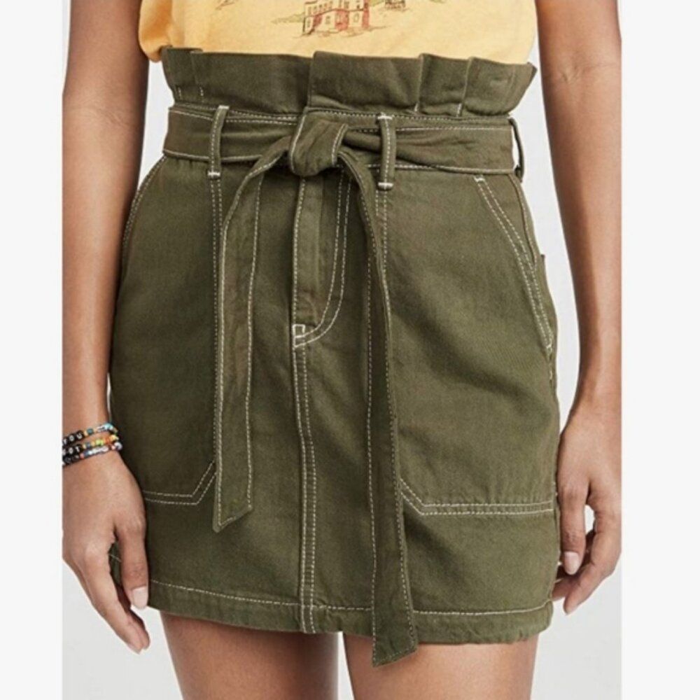 Free People Olive Green Belted utility safari paperbag mini skirt military